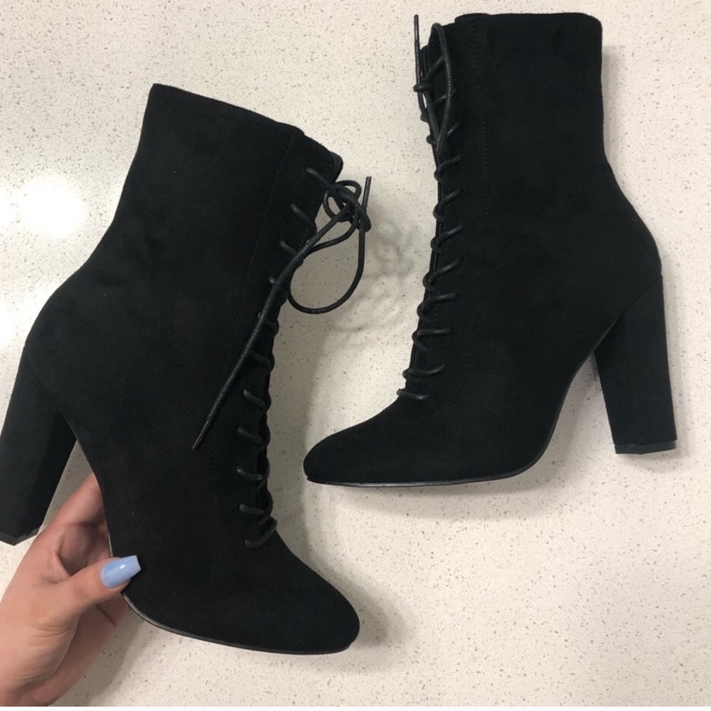 New black lace up booties
